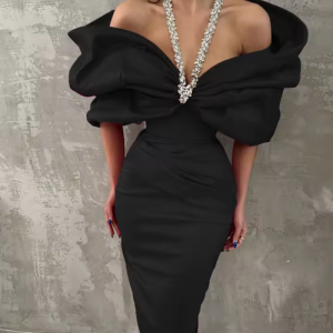 Elegant Off Shoulder Rushed Maxi Long Diamonds Celebrity Bodycon Bandage Dress