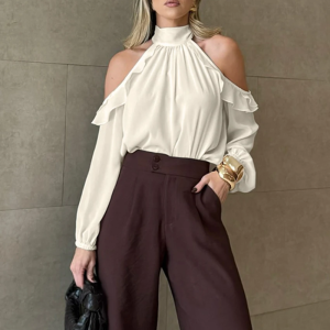 Elegant Off Shoulder Solid Fashion Turtleneck Long Sleeve Shirts Top