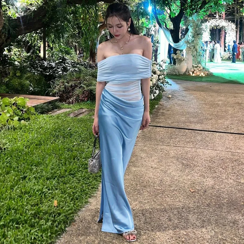 Elegant Off-shoulder Strapless Backless Sleeveless Ruched Club Long Maxi Dress - Image 8