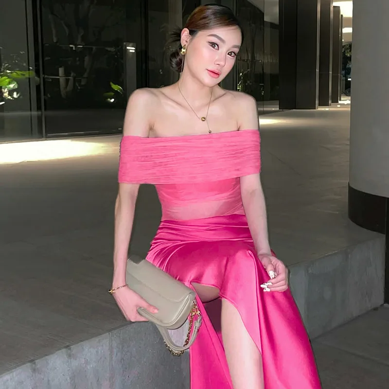 Elegant Off-shoulder Strapless Backless Sleeveless Ruched Club Long Maxi Dress - Image 2