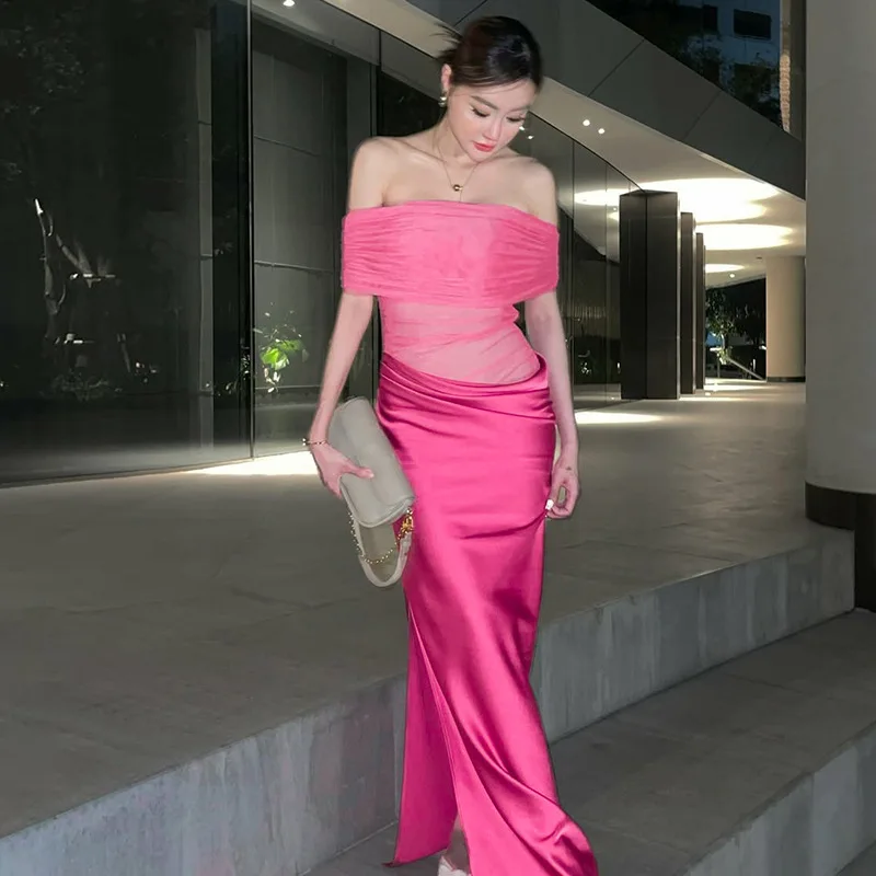 Elegant Off-shoulder Strapless Backless Sleeveless Ruched Club Long Maxi Dress - Image 3