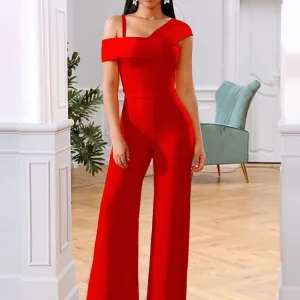 Elegant One Shoulder Bodycon Bandage Overalls Two Piece Sets Rompers Jumpsuit