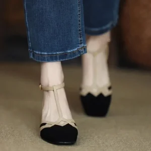 Elegant Office Style Patchwork Chunky Slides Pumps Sling-back Sandals