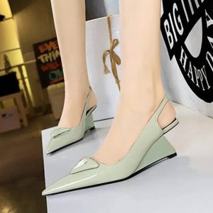 Elegant Patent Leather Shallow Cut Pointed Hollow Back Strap High Heeled Sandal