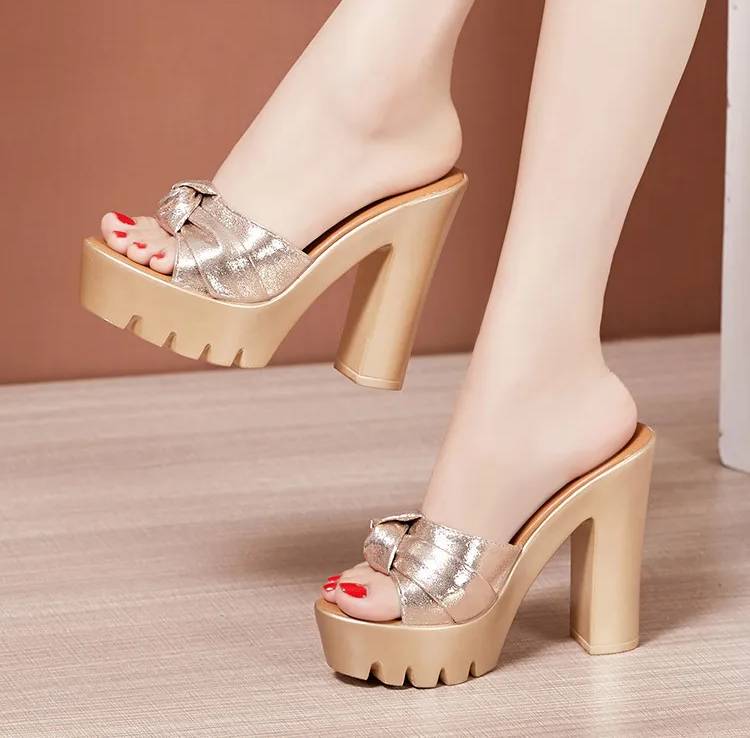 Elegant Platform Slides Open Head Bow Evening Party High Heels Sandal - Image 3