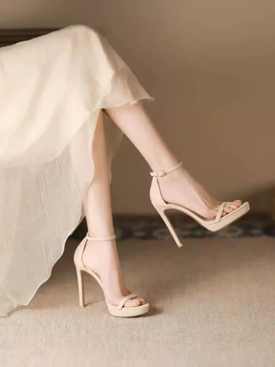 Elegant Platform Waterproof Stiletto Open-Toe Ultra-High Heels Pumps - Image 13