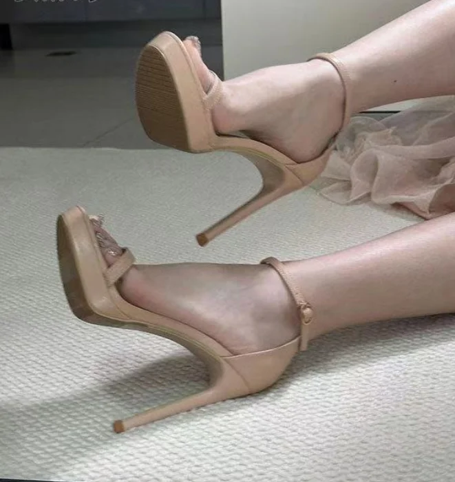 Elegant Platform Waterproof Stiletto Open-Toe Ultra-High Heels Pumps - Image 16