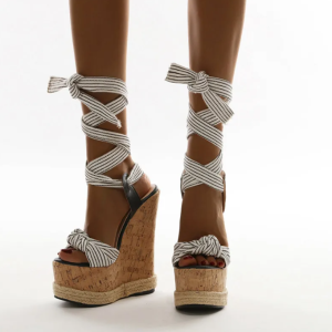 Elegant Platform Wedges Ankle Lace-Up Open Toe High Heels