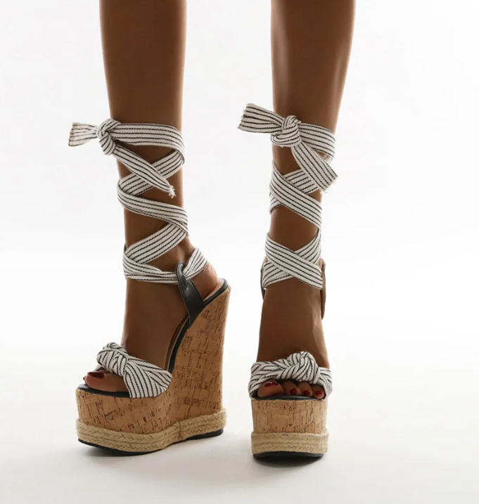 Elegant Platform Wedges Ankle Lace-Up Open Toe High Heels