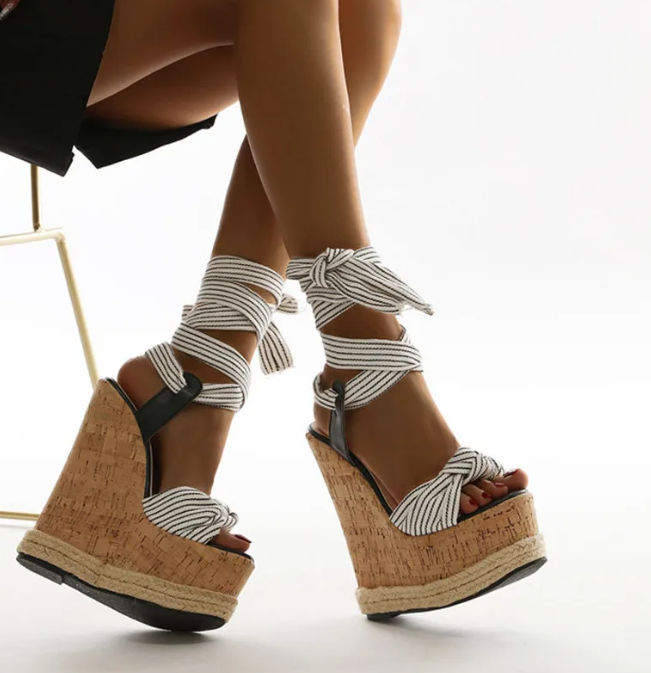 Elegant Platform Wedges Ankle Lace-Up Open Toe High Heels - Image 3