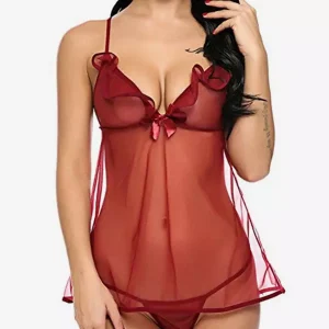 Elegant Pleated Sheer Chiffon Babydolls 2-Piece Lingerie