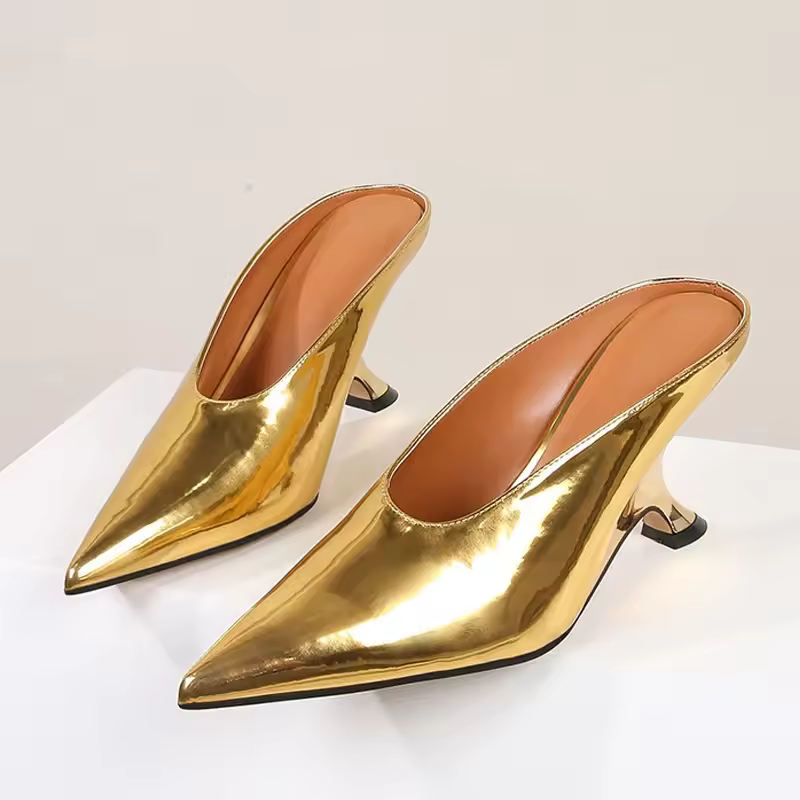 Elegant Pointed Toe Designer Shallow Wedges High Heels Sandals - Image 2