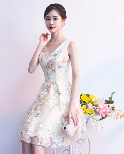 Elegant Pretty V-Neck Student Young Floral Print Bandage Party Flowers Graduation Short Dresses - Image 4