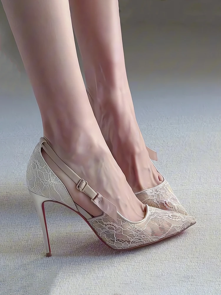 Elegant Queen Style Lace Soled Pointed Thin High Heels Sandals