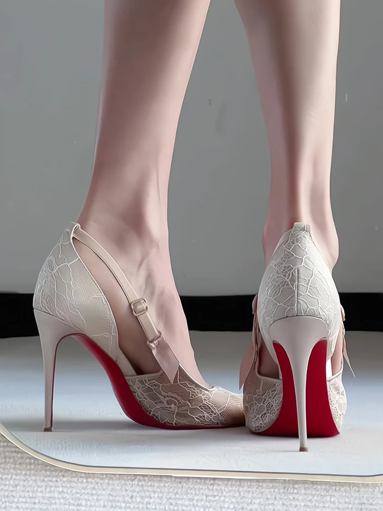 Elegant Queen Style Lace Soled Pointed Thin High Heels Sandals - Image 4