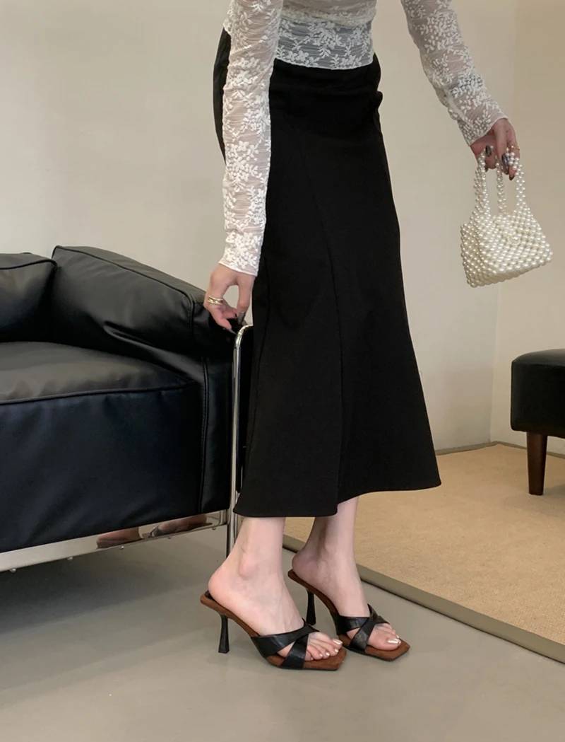 Elegant Retro Style Rubber Square Toe Slip On High Heel Sandals - Image 10