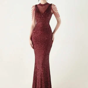 Elegant Rhinestone Sequin Sleeveless Birthday Wedding Dress