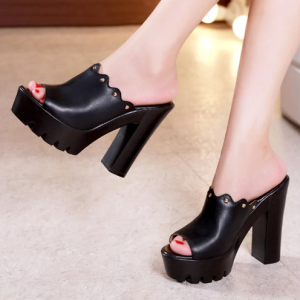 Elegant Rivet Soft Leather  Split Leather Spike Platform Shoes