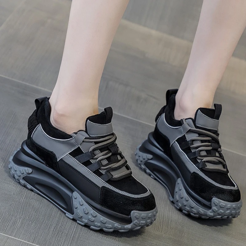 Elegant Rubber Genuine Leather Platform Wedge Chunky Shoes - Image 7