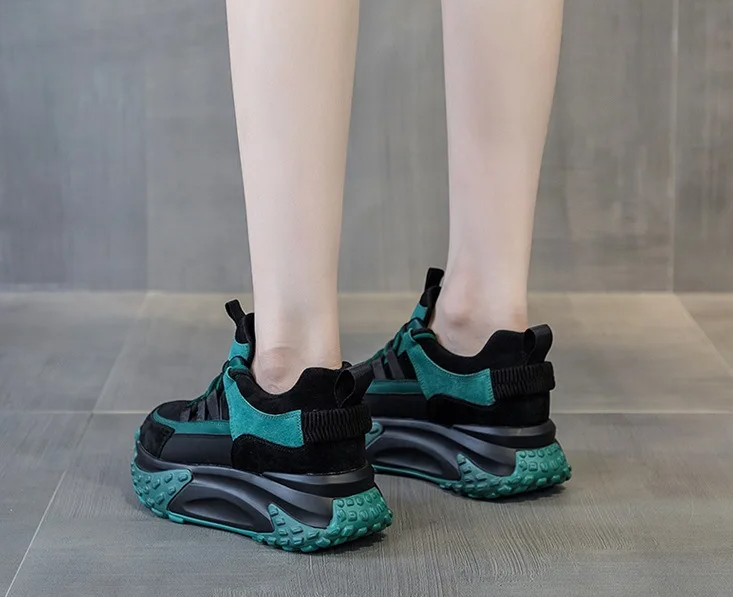 Elegant Rubber Genuine Leather Platform Wedge Chunky Shoes - Image 15