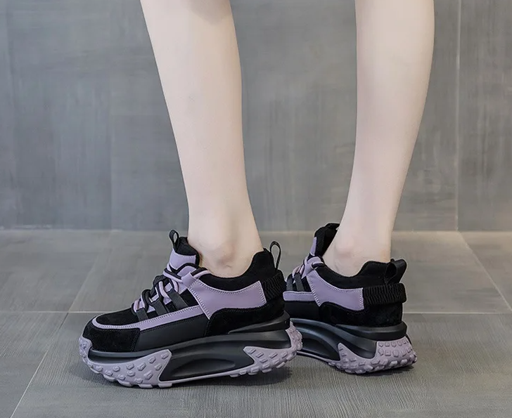 Elegant Rubber Genuine Leather Platform Wedge Chunky Shoes - Image 3