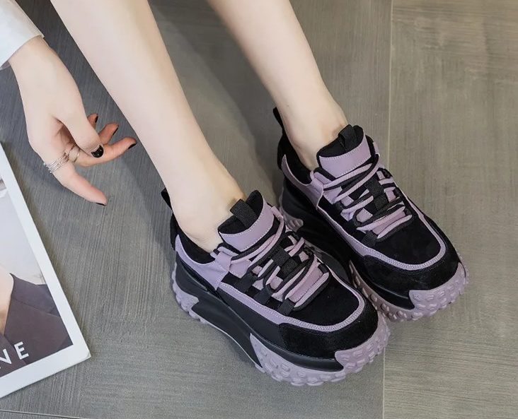 Elegant Rubber Genuine Leather Platform Wedge Chunky Shoes - Image 2