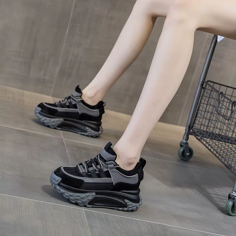 Elegant Rubber Genuine Leather Platform Wedge Chunky Shoes - Image 8