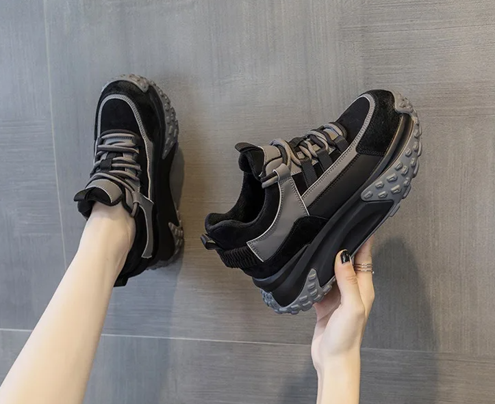 Elegant Rubber Genuine Leather Platform Wedge Chunky Shoes - Image 9