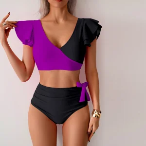 Elegant Ruffled Hem Bikinis Sets Bikini With Chest Pad No Steel Bra