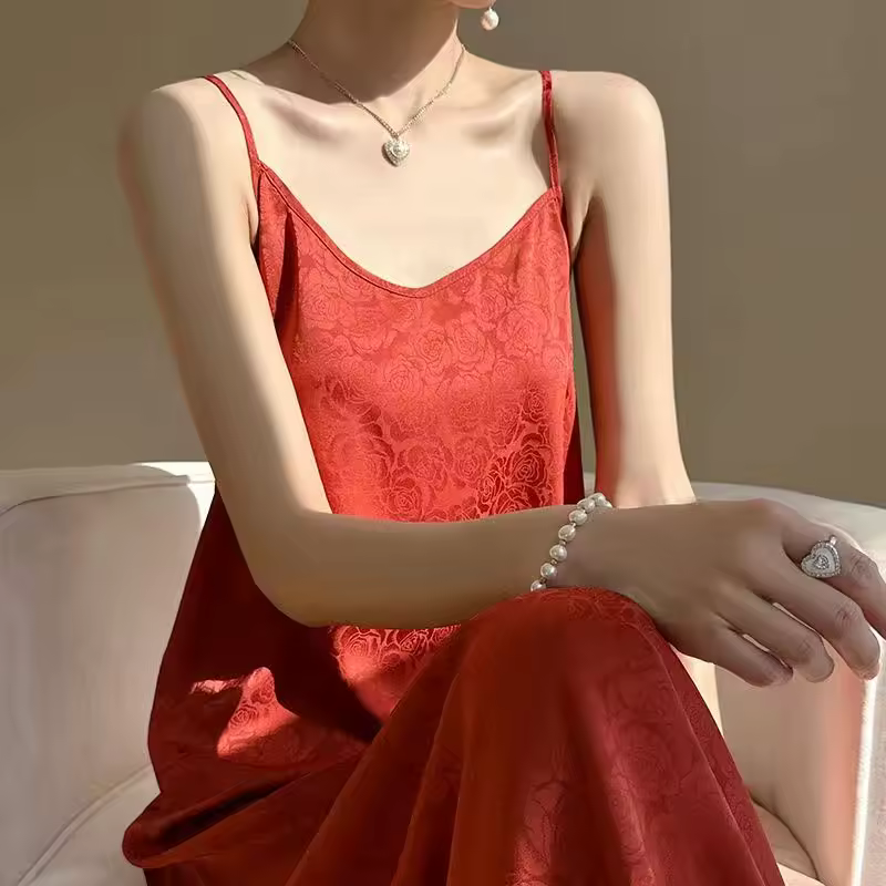 Elegant Silk Sleeveless Loose Long Nightie Home Slip Dress - Image 7