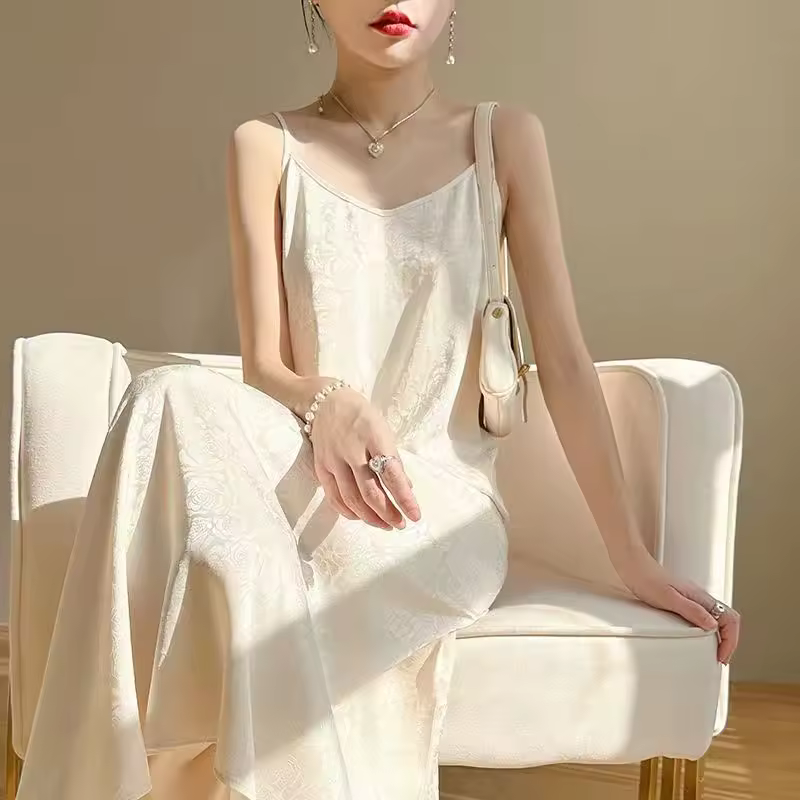 Elegant Silk Sleeveless Loose Long Nightie Home Slip Dress - Image 6