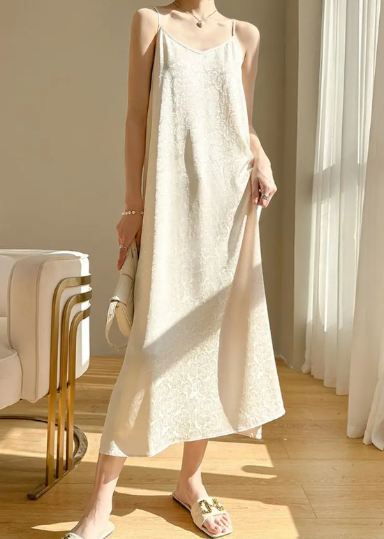Elegant Silk Sleeveless Loose Long Nightie Home Slip Dress - Image 4