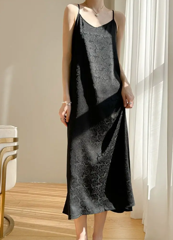 Elegant Silk Sleeveless Loose Long Nightie Home Slip Dress - Image 2