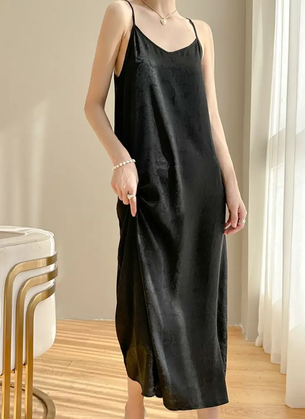 Elegant Silk Sleeveless Loose Long Nightie Home Slip Dress