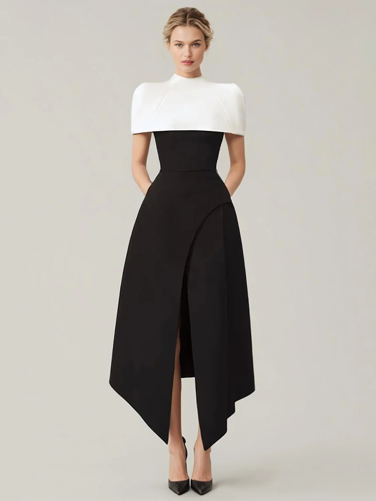 Elegant Square Collar Sleeveless High Waist Pleated Evening Dresses