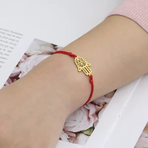 Elegant Stainless Steel Geometric Islamic Lucky Amulet Hamsa Hand of Fatima Bracelets