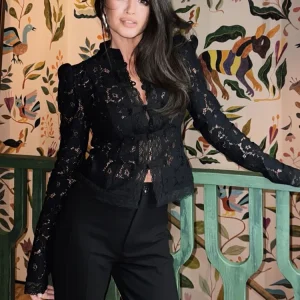 Elegant Stand Collar Lace Long Sleeve Print Floral Tops