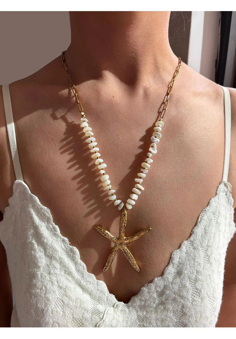Elegant Statement Exaggerated Ocean Style Big Starfish Natural Shells Pendant Necklace
