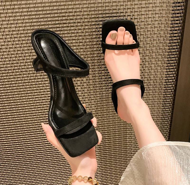 Classic Street Style Leopard Open Toe Slide Thick Square Heel Sandals - Image 2