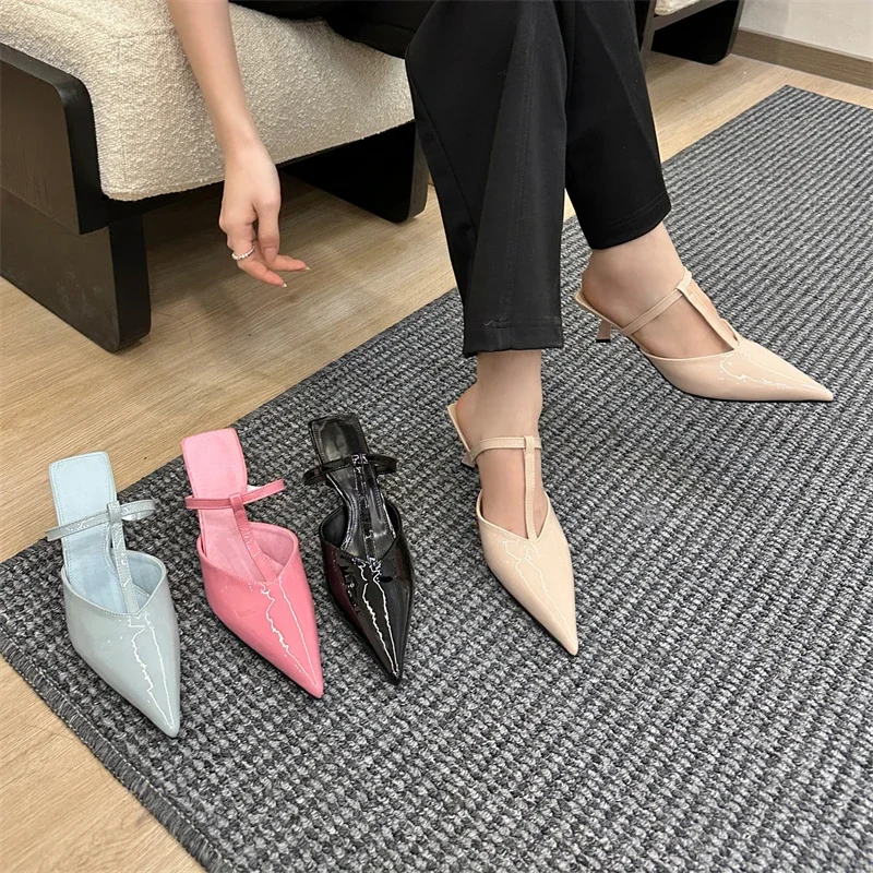 Elegant Street Style Patent Leather Hollow Out Pointed Toe High Heel - Image 6