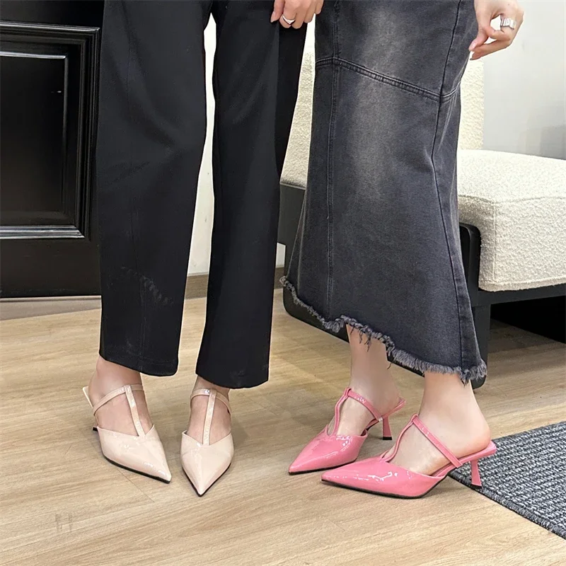 Elegant Street Style Patent Leather Hollow Out Pointed Toe High Heel - Image 5