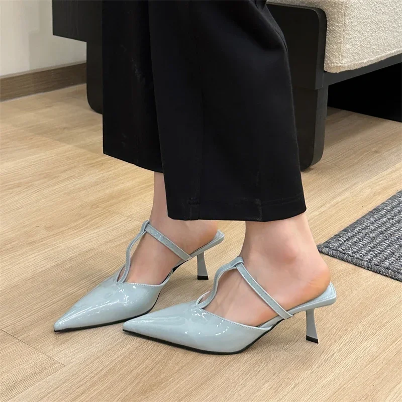 Elegant Street Style Patent Leather Hollow Out Pointed Toe High Heel