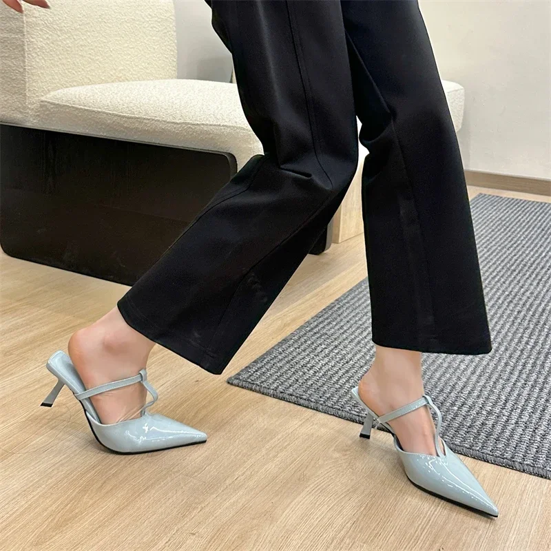 Elegant Street Style Patent Leather Hollow Out Pointed Toe High Heel - Image 2