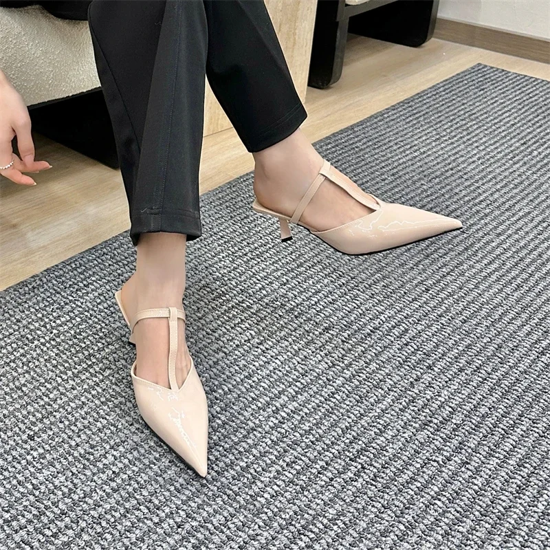 Elegant Street Style Patent Leather Hollow Out Pointed Toe High Heel - Image 3