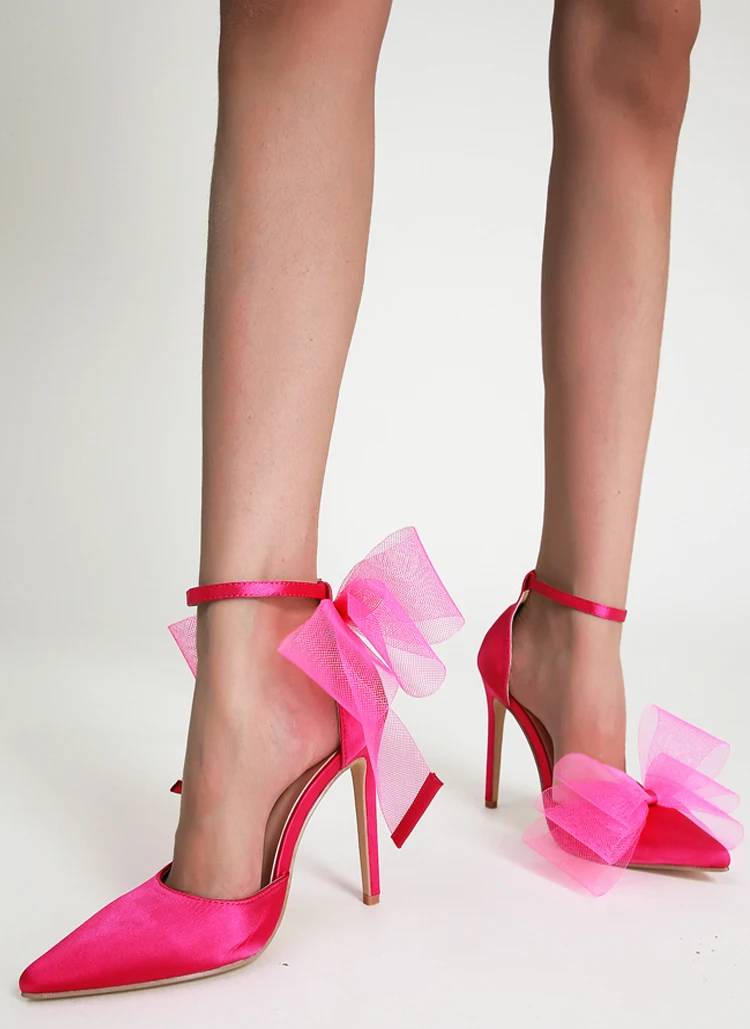 Elegant Stripper Silk Bowknot Satin Pointed Toe High Heels Pumps - Image 7