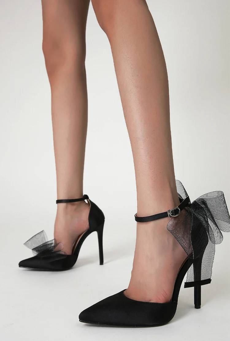 Elegant Stripper Silk Bowknot Satin Pointed Toe High Heels Pumps - Image 2