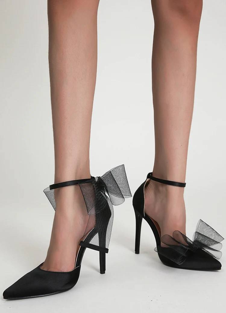 Elegant Stripper Silk Bowknot Satin Pointed Toe High Heels Pumps - Image 3