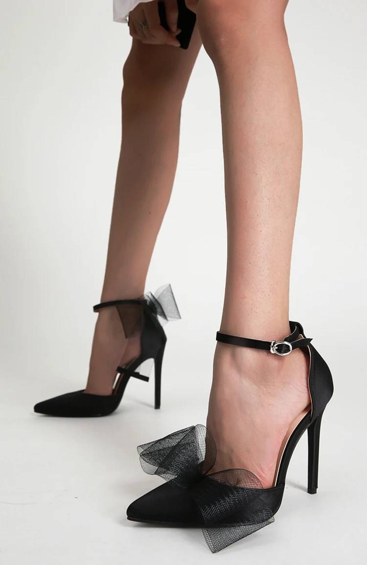 Elegant Stripper Silk Bowknot Satin Pointed Toe High Heels Pumps - Image 4