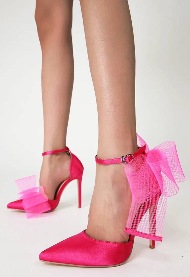 Elegant Stripper Silk Bowknot Satin Pointed Toe High Heels Pumps - Image 5