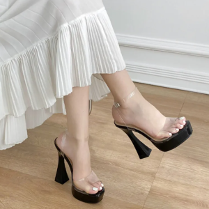 Elegant Transparent PVC Ankle Strap Open Toe Platform High Heels Sandals
